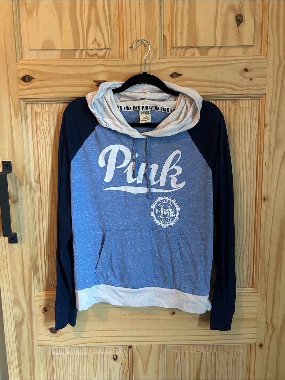 Victoria's Secret PINK Light Blue Hoodie with White Trim